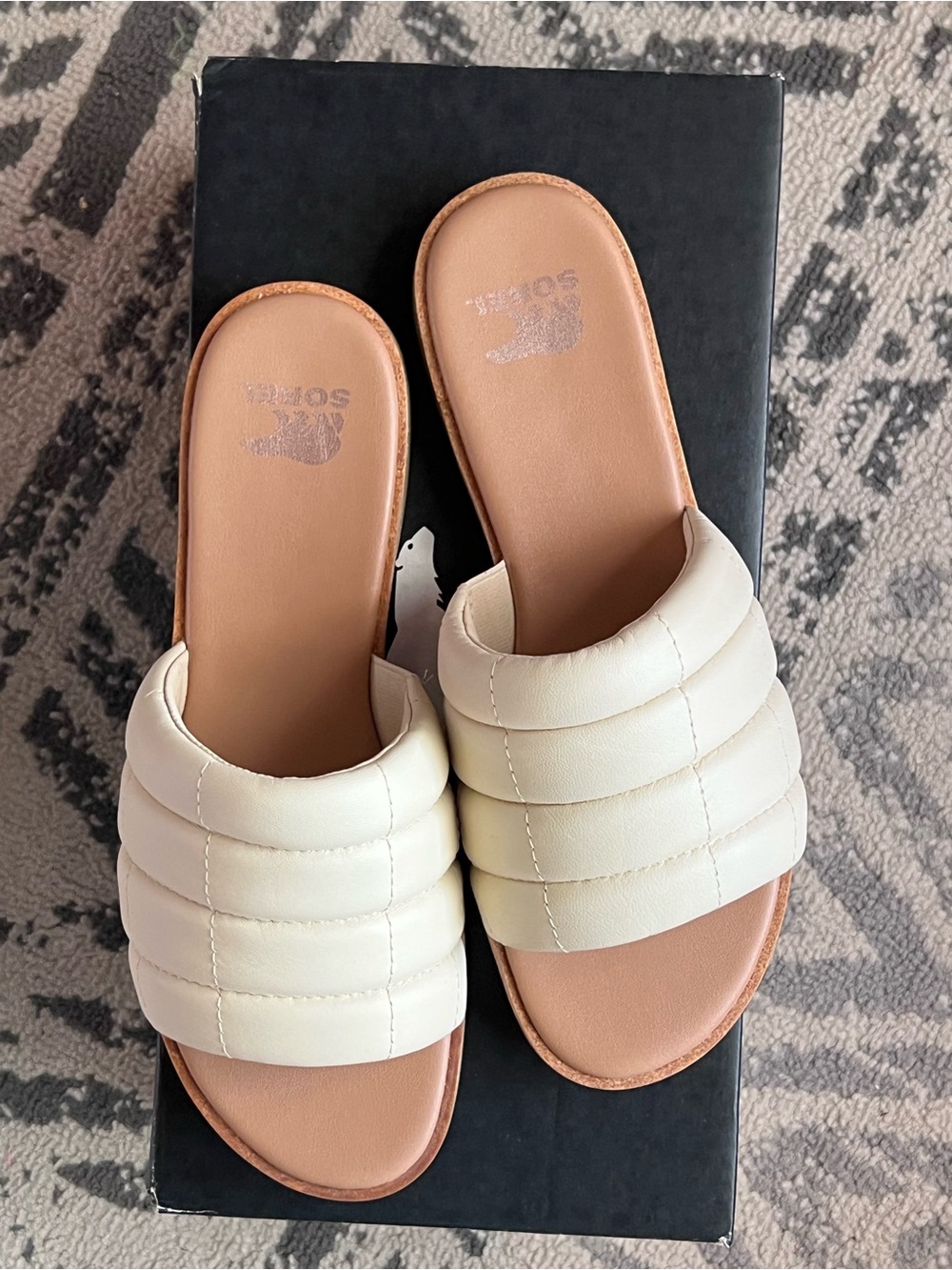 Sorel Cream Quilted Slide Mules
